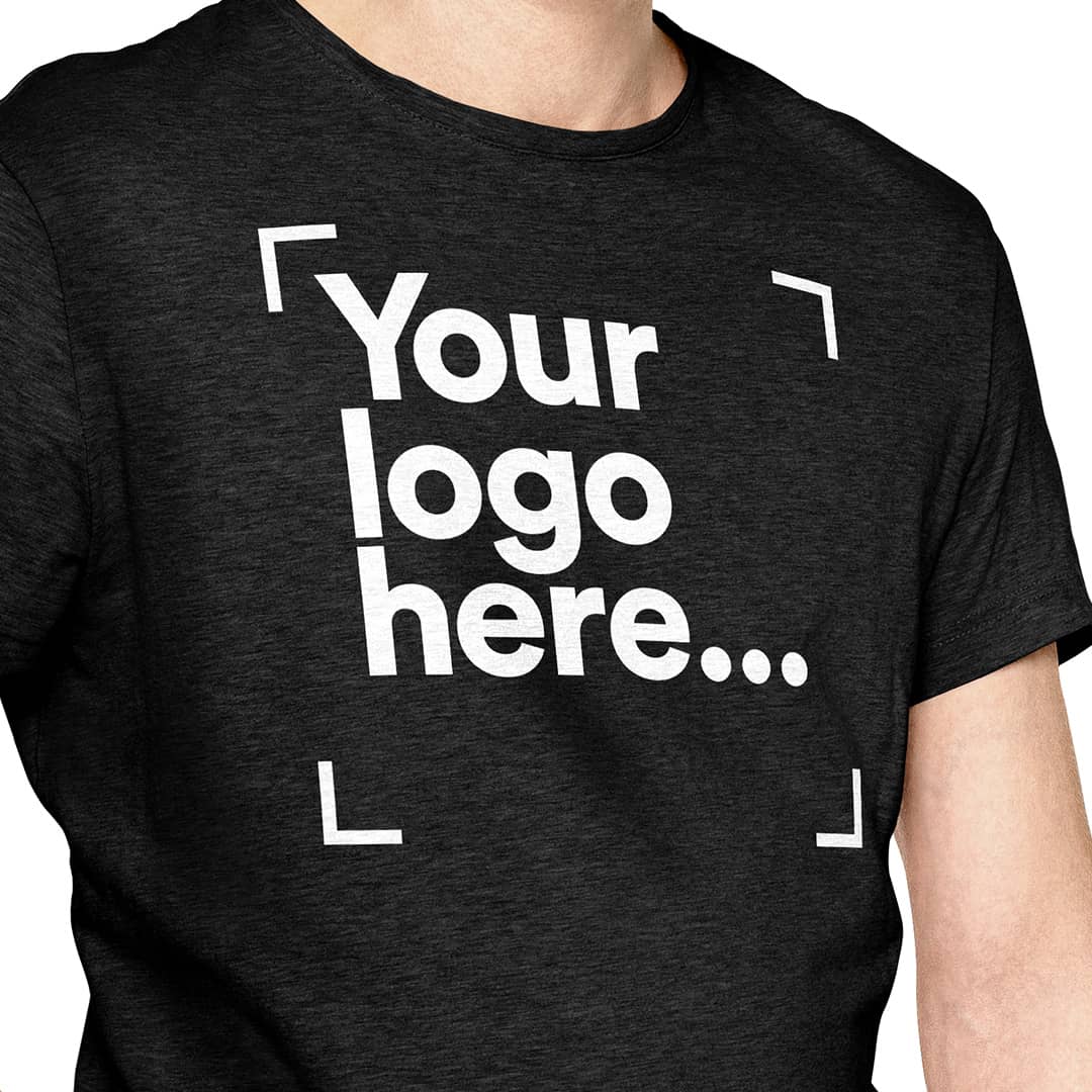 An image of a tshirt with a large graphic reading 'Your logo here'