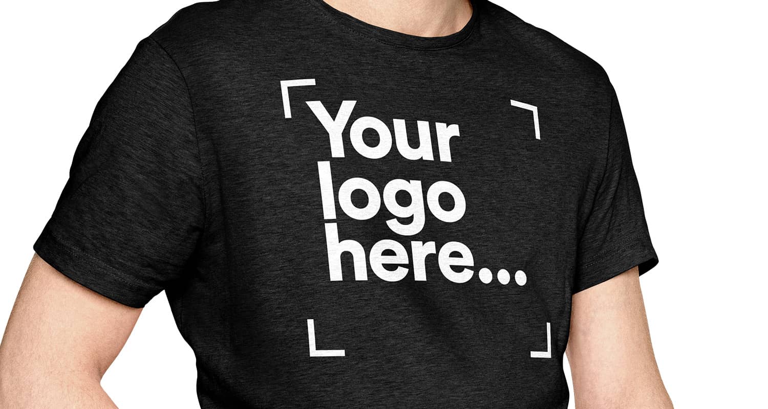 An image of a tshirt with a large graphic reading 'Your logo here'