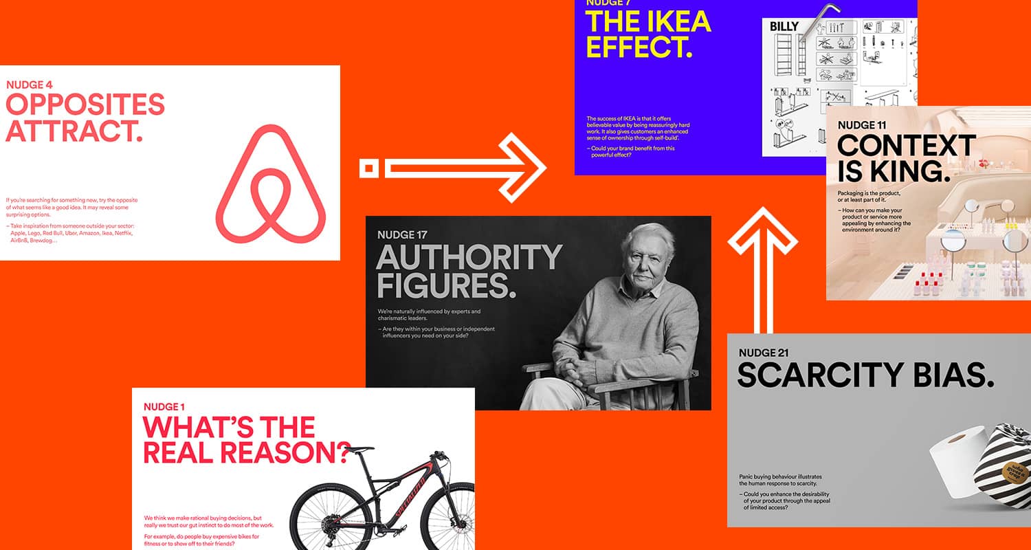 A graphic showing thumbnails of several of the 'nudges' detailed in the article