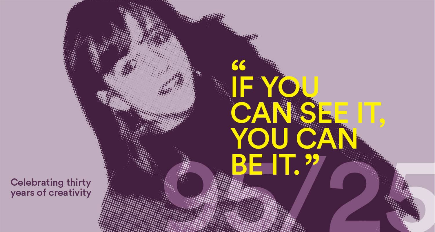 Graphic reads 'If you can see it, you can be it' overlaid over a halftone image of Jay